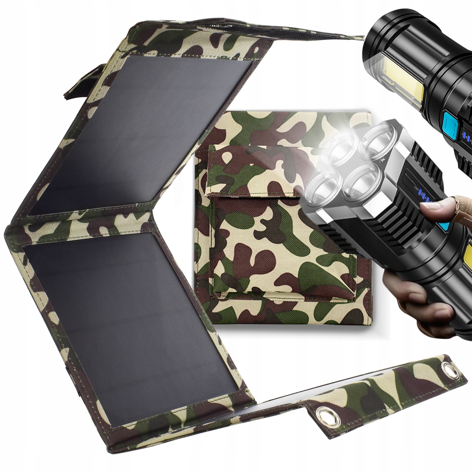 Solarna Mata Z Panelem Solarnym Ładowani 2x Usb +taktyczna Latarka Led