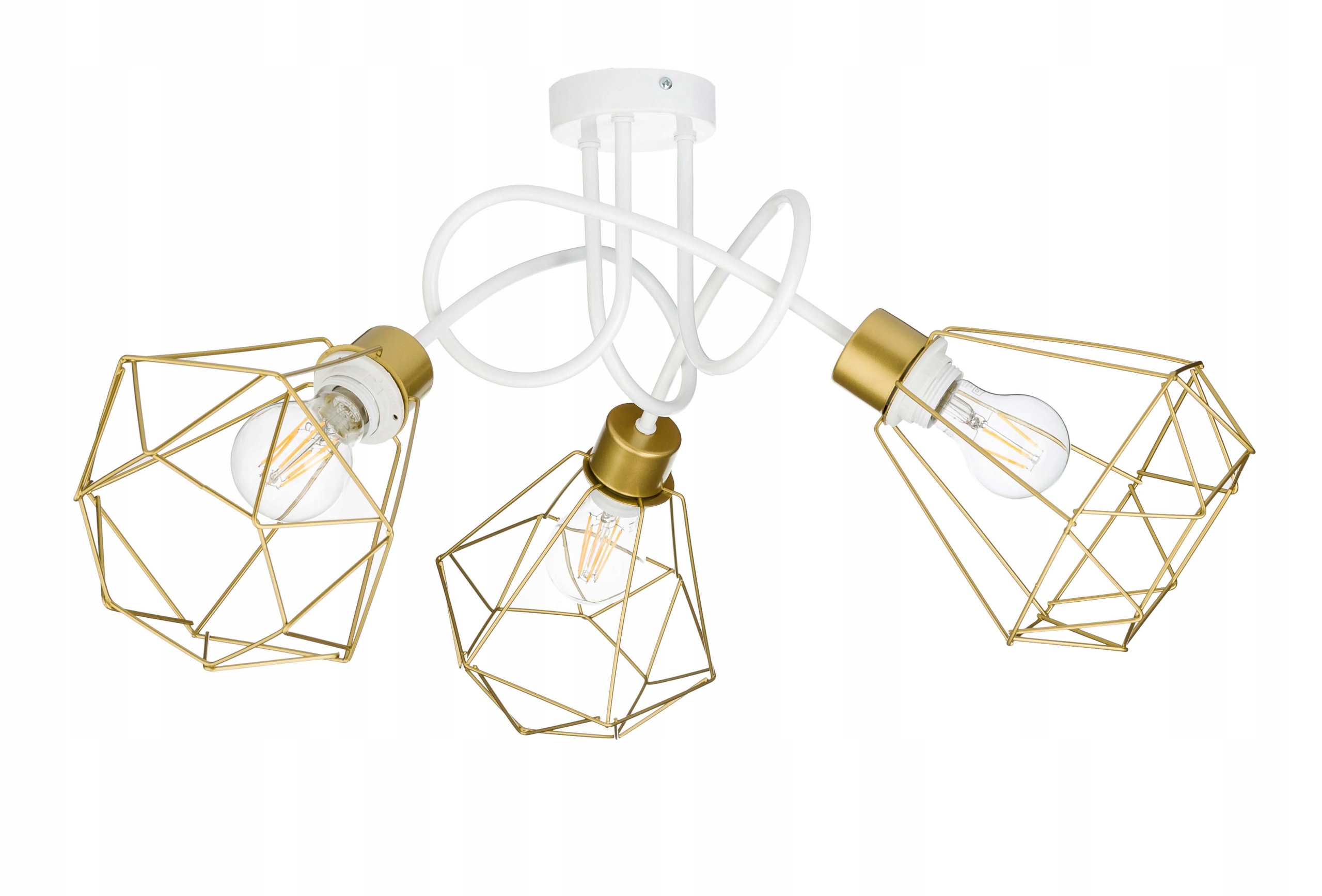 Stropní svítidlo závěsná lustr Loft s kudrnatým diamantovým drátem na 3x E27 zlatá