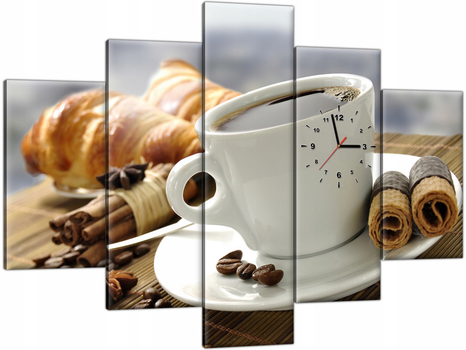 

Obraz z zegarem Kawa Croissant Śniadanie 150x105