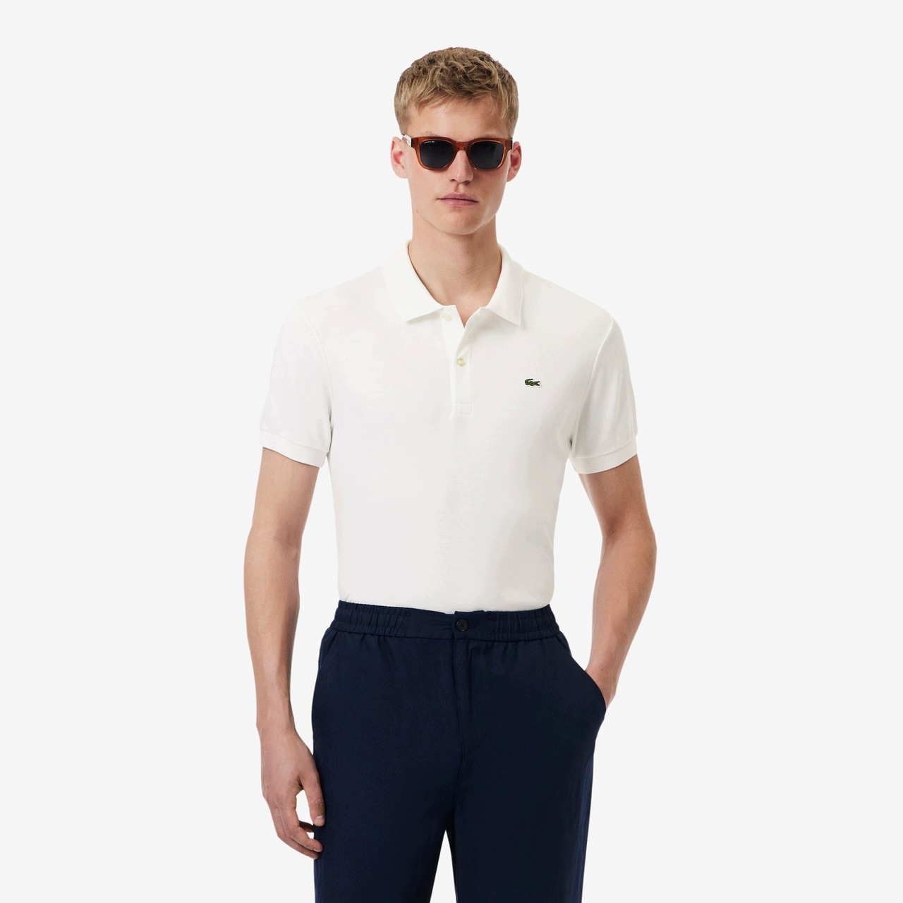 Lacoste Pánská Polokošile z bavlny Pima Blanc XL
