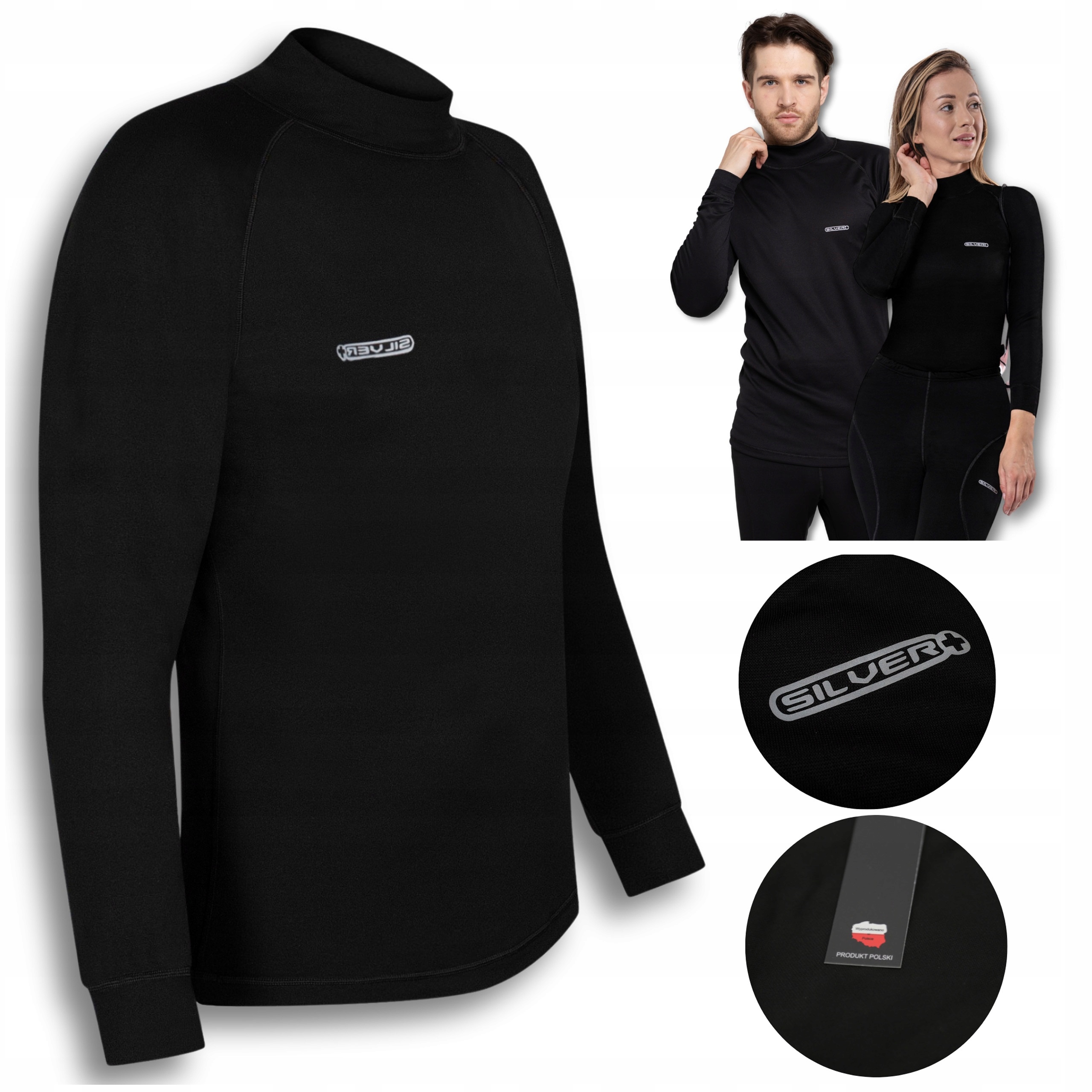 KOSZULKA MOTOCYKLOWA TERMOAKTYWNA S DAMSKA MĘSKA OCIEPLANA PÓŁGOLF SILVER+