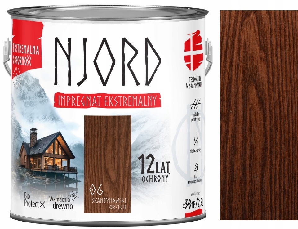 Njord Ekstremalny Impregnat Drewna 12 Lat Ochrony Skandynawski Orzech 2.5L