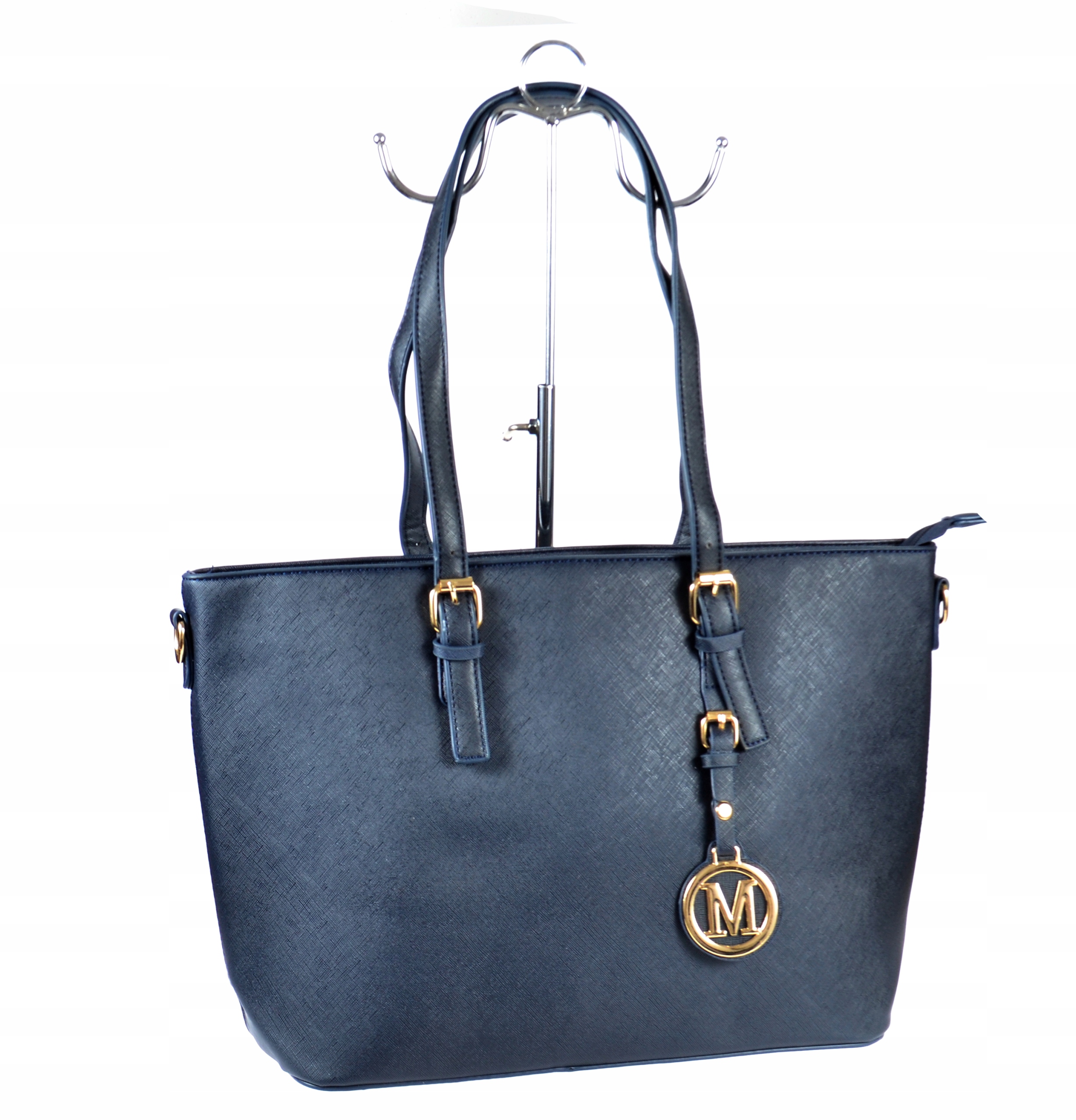 Modna granatowa usztywniana torebka shopper A4