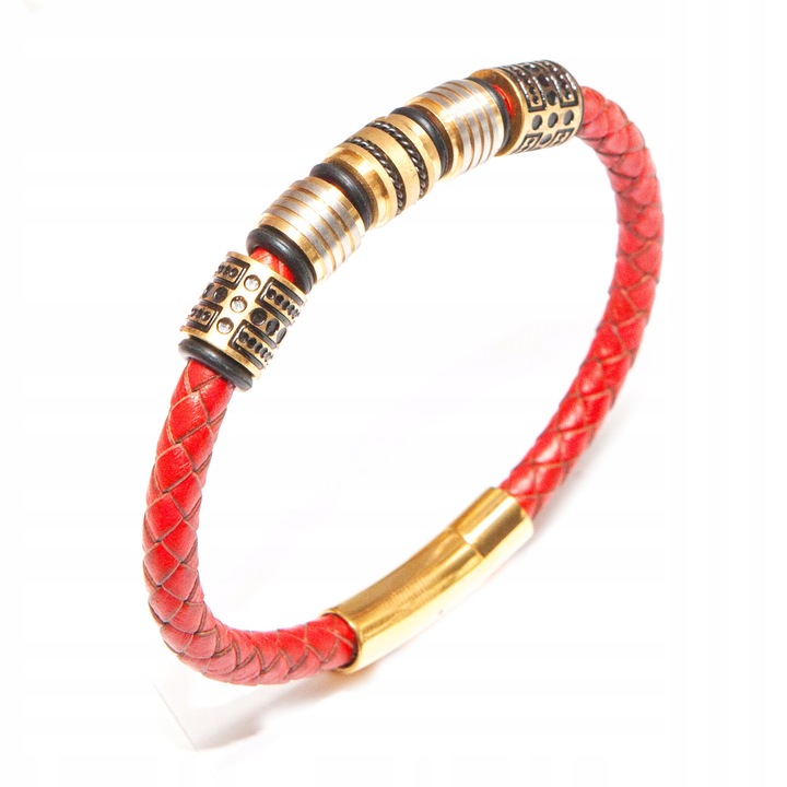 Pánský červený kožený náramek