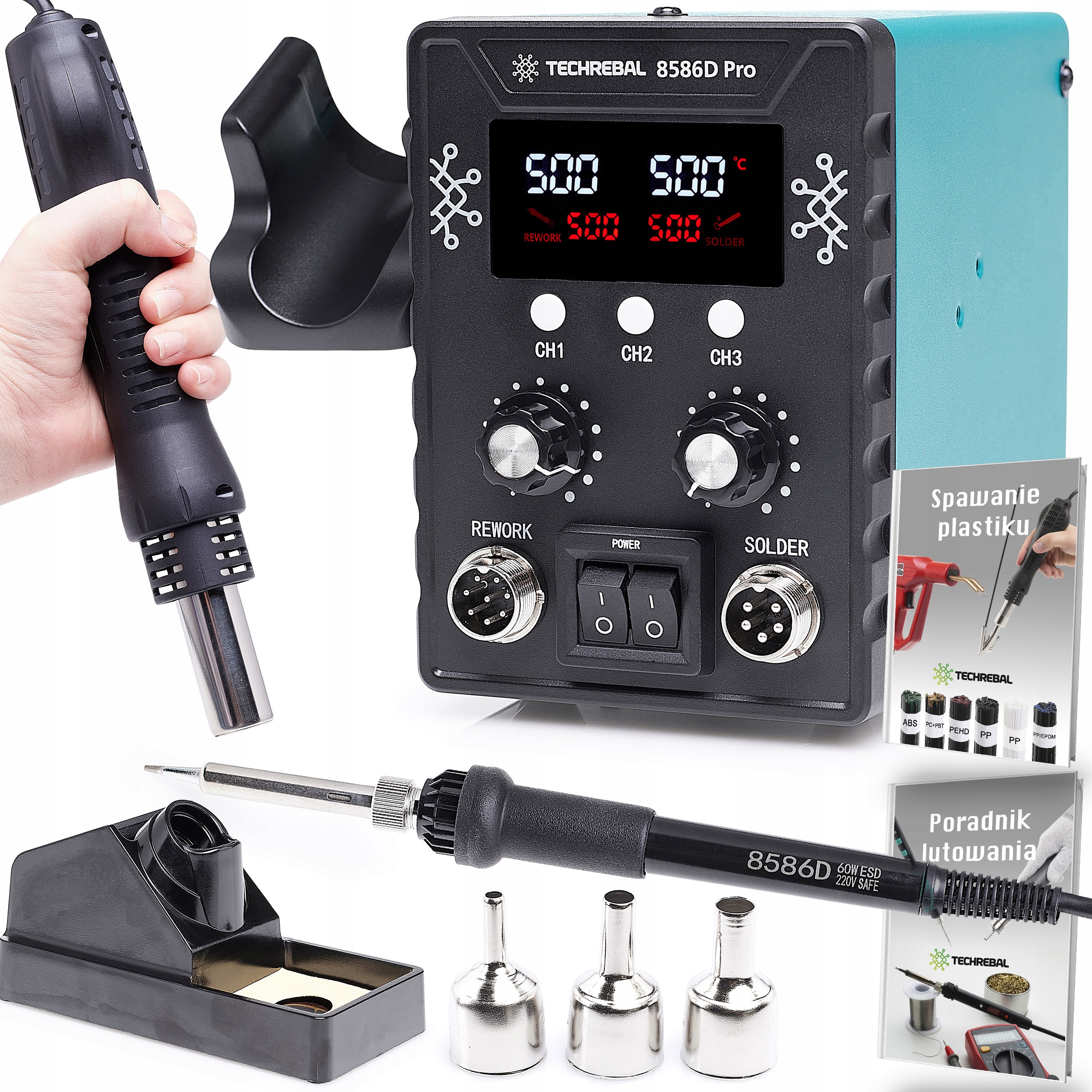 Pájecí stanice 2v1 Hot Air 760W Pro 8586D Smd Bga Led svařovací stroj Sada