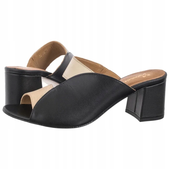 Boty Nazouváky Kožené na podpatku Dámské Maciejka Zlaté/Černé 06943-22