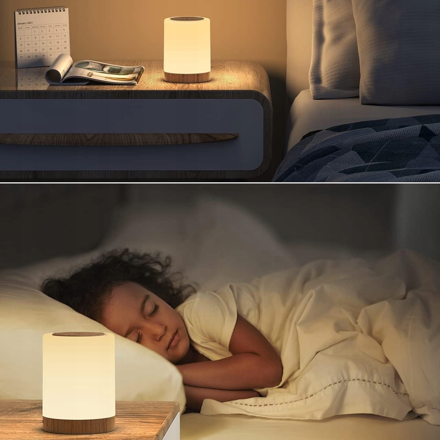 BEZPRZEWODOWA LAMPKA NOCNA LED 10 KOLORAMI DOTYKOWA ŚCIEMNIANA USB ŁADOWANA Kolekcja 10SECHUMODENG