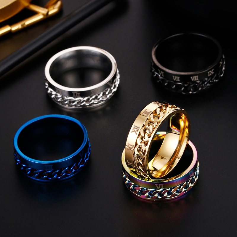 PIERŚCIONEK Z OBROTOWYM ŁAŃCUCHEM RZYMSKIE CYFRY Waga 10 g