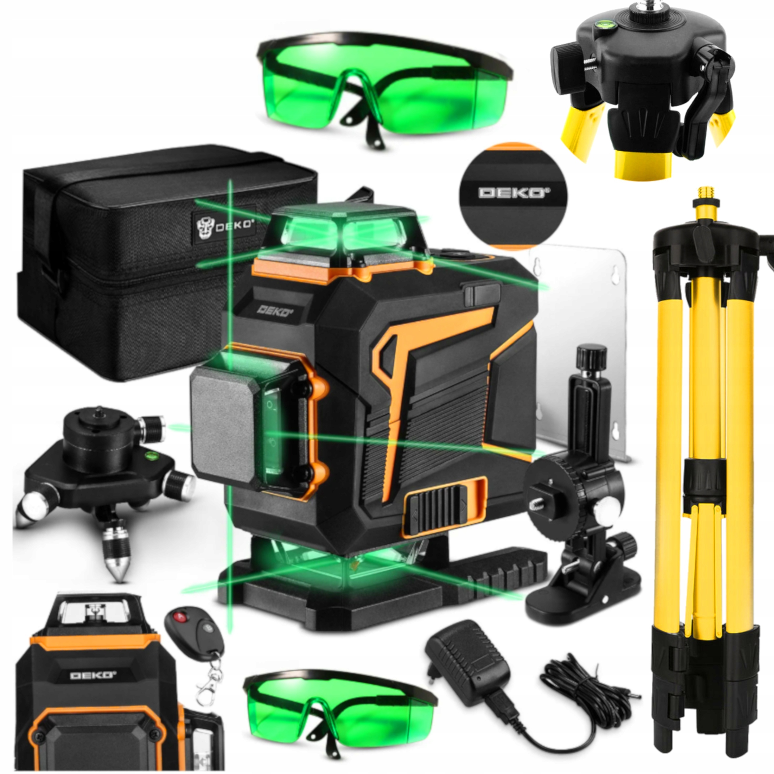 Deko DKLL16PS1 Laser krzyżowy Zielony 4D 360 Poziomica Laserowa Płaszczyzno
