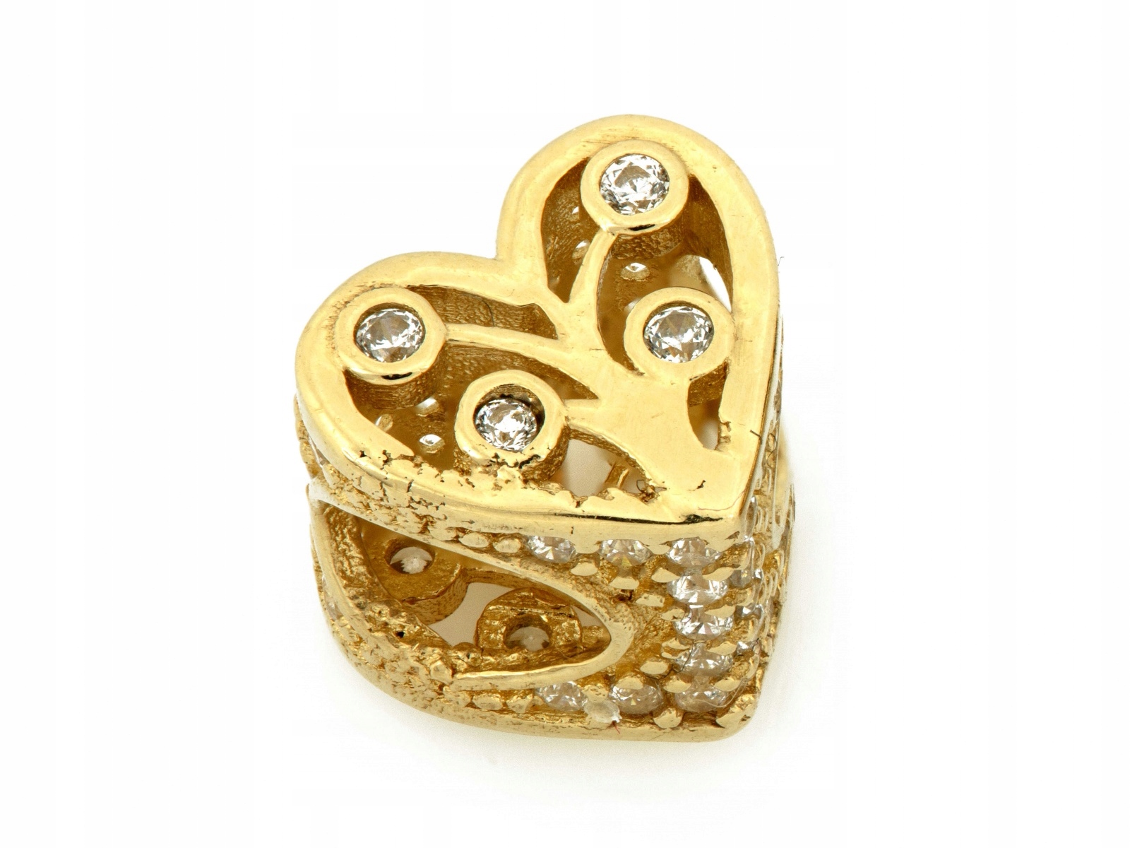 Zlatý přívěsek 585 na náramek beads srdce s Bílými zirkony 1.92 g