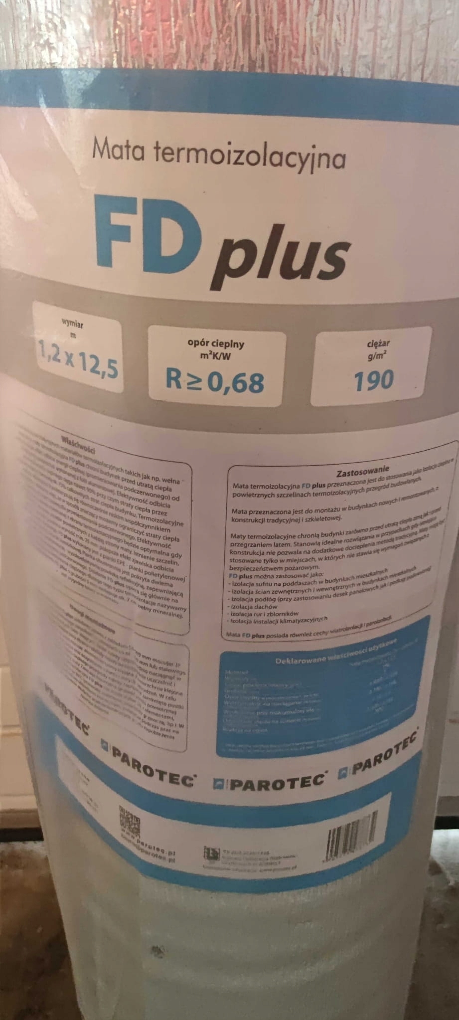 Maty termoizolacyjne Parotec FD plus 190g/m2 15m2 Grubość 5 mm