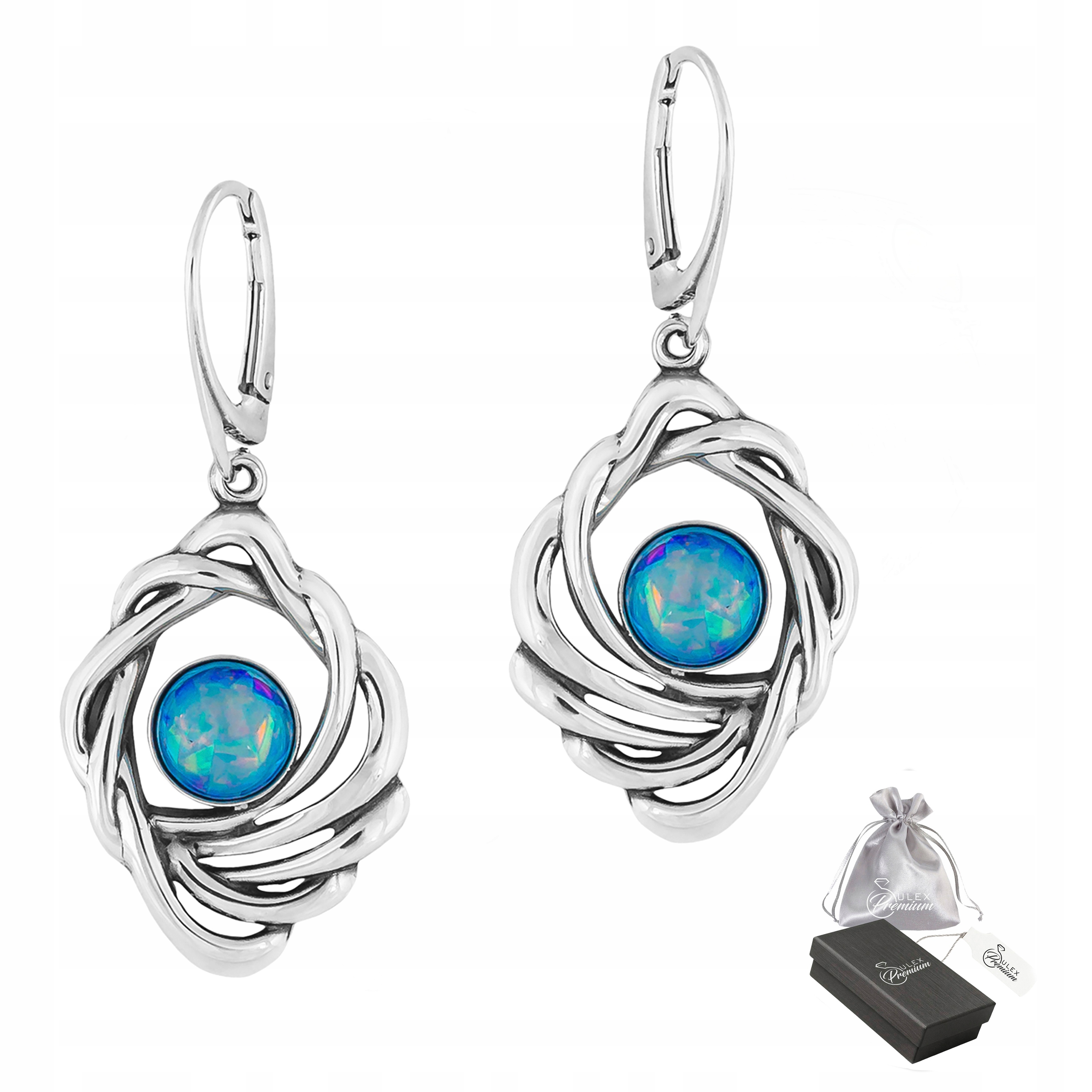 Stříbrné Náušnice ryzost 925 Ažurové s modrým opálem Stylové Elegantní