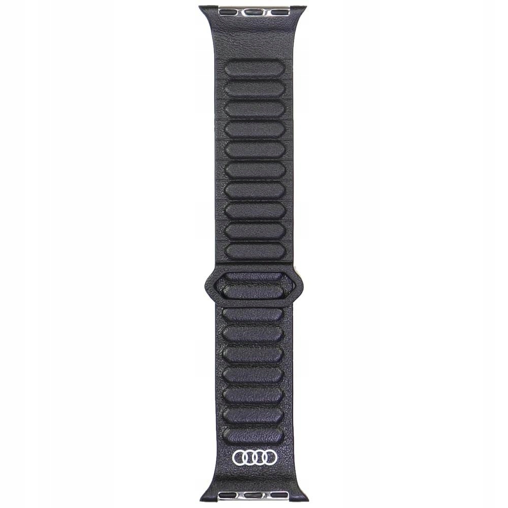 Řemínek Audi Logo Pravá Kůže Magnetický Kroužek pro Apple Watch 40/41/42mm černý