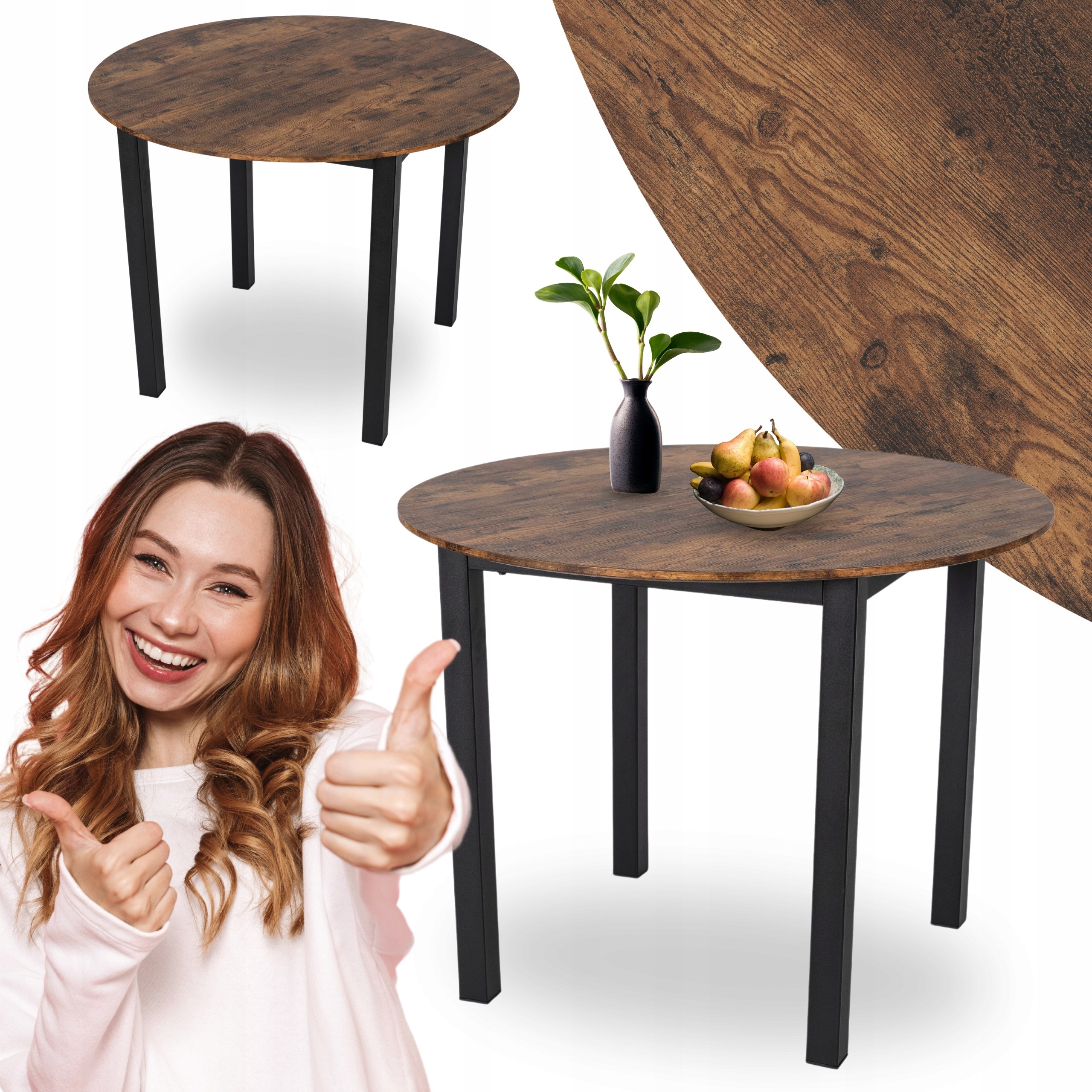 Kulatý kuchyňský stůl do jídelny Kuchyňský obývací pokoj Loft Dub Rustikální Teo Ø100