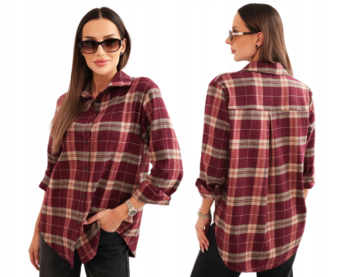 Bordová dámská kostkovaná bavlněná košile s delší zadní částí