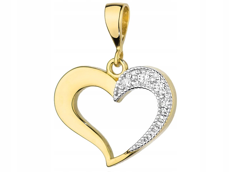 Zlatý přívěsek 585 srdce rámeček s diamanty, módní vzor jako dárek 14k