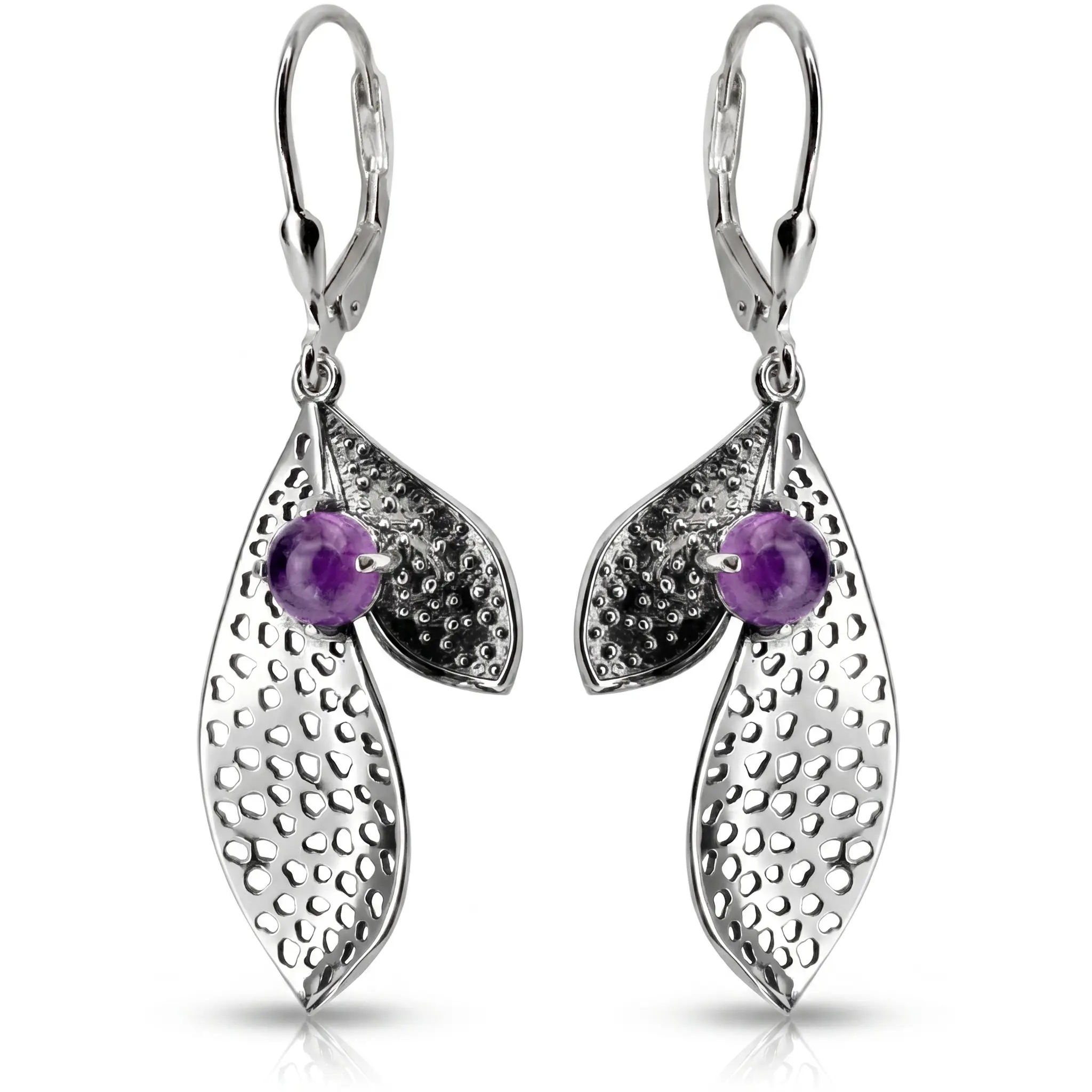 Stříbrné náušnice s přírodním ametystem 925, závěsné, vlastní manufaktura