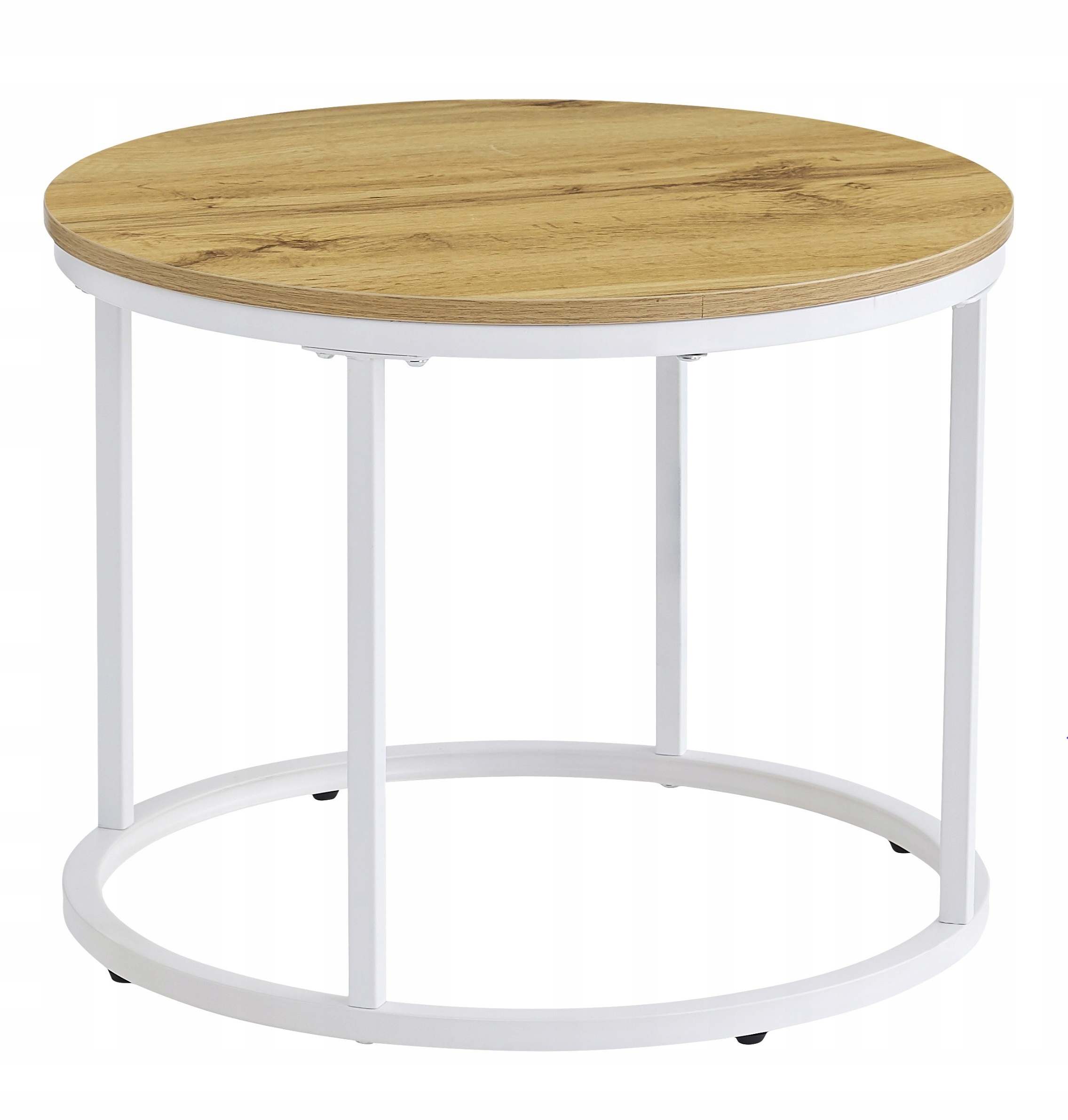 Kulatý Moderní Loftový Industriální Konferenční Stolek 50 cm Lavice Dub Bílý