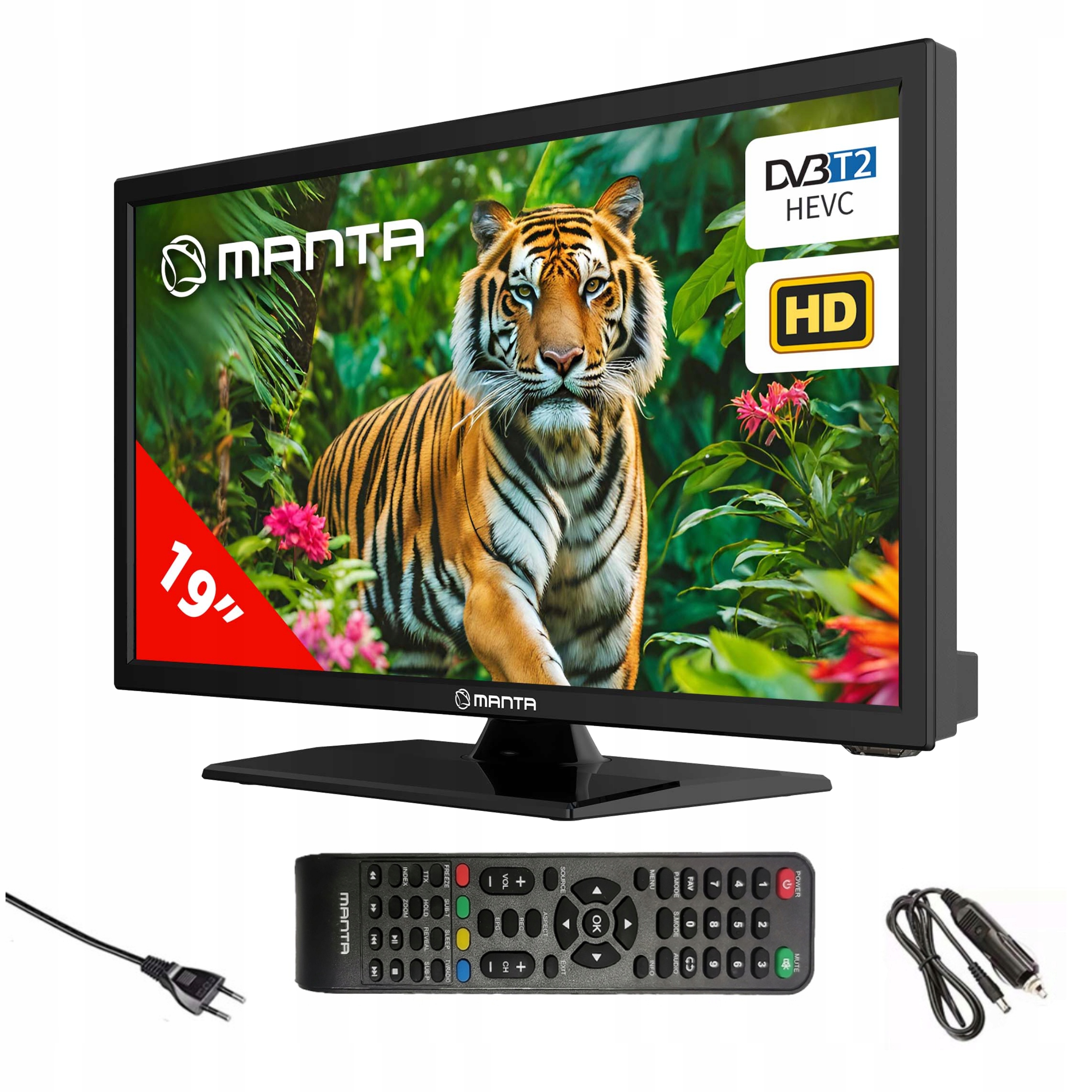 Telewizor 19 cali Led Hd Dvbt Manta Zasilanie 12V Dvbt Hevc Areszt Kamper