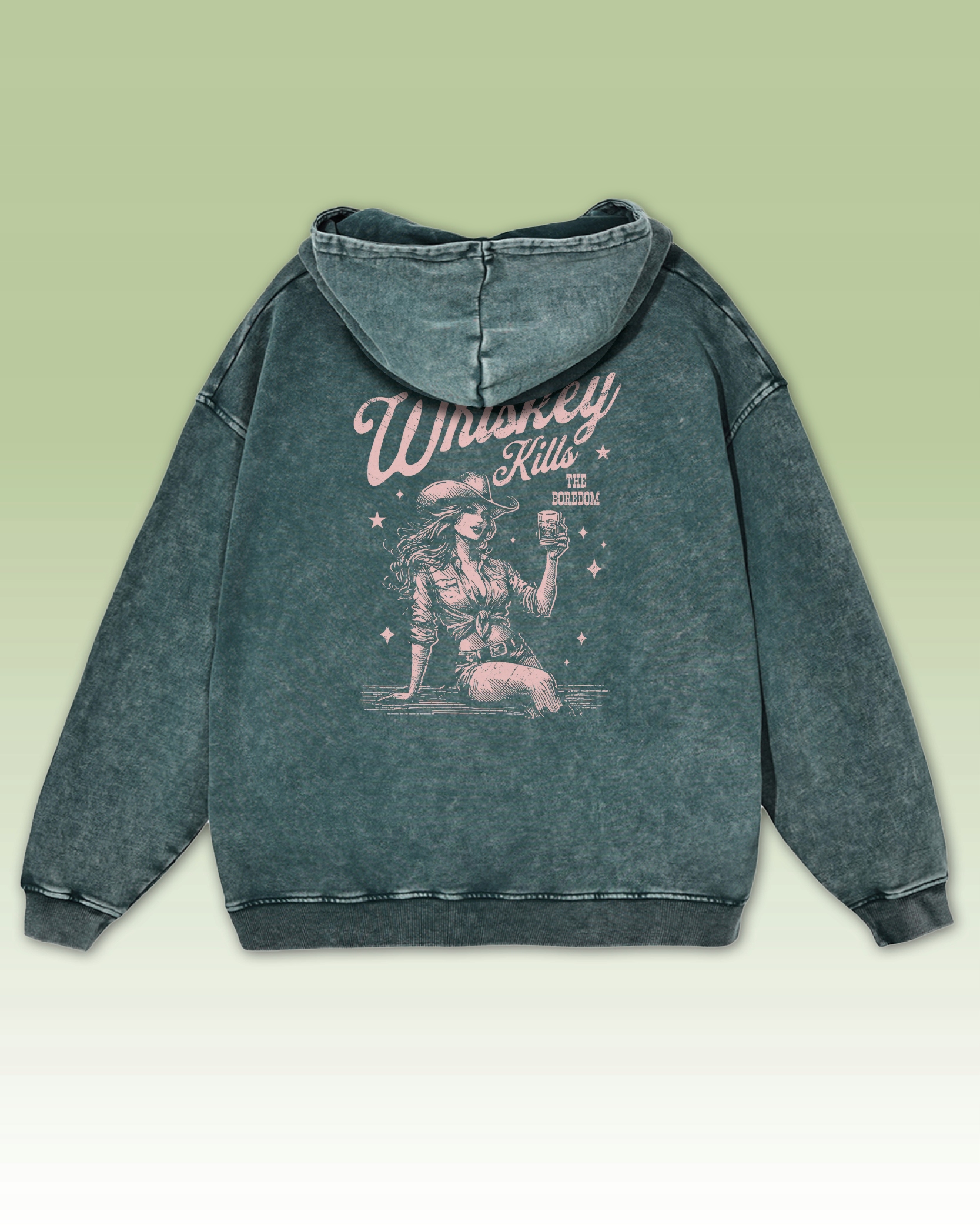 Mikina Whiskey Kills Boredom Zabíjí nudu Sarkasmus Kovboj Zelený M