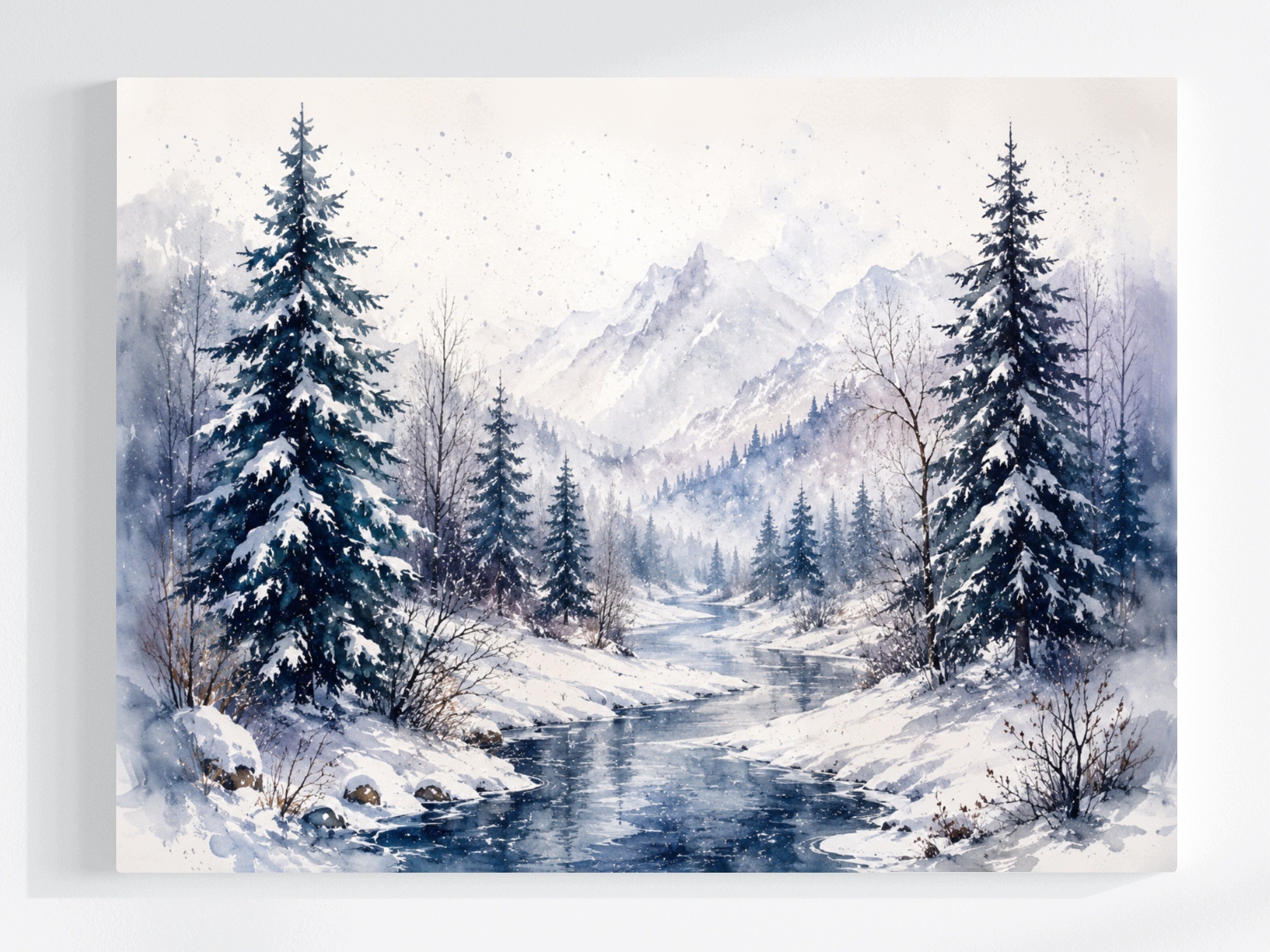 Obraz Na Plátně Canvas Krajina Hory Les Stromy Řeka Zima Led Sníh 80x60