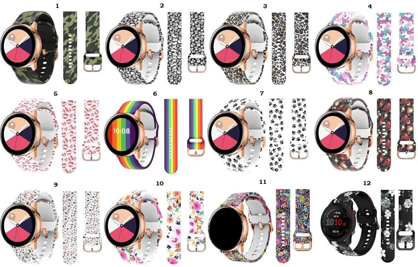 PASEK UNIWERSALNY OPASKA ZEGARKA SMARTWATCH 20mm Pasuje do modelu Amazfit Bip Gts 4 3 2 Mini Huawei Watch Gt 2 42mm / Gt 3 42mm PASEK DO ZEGARKA SMARTWATCH 20MM KOLORY Samsung Galaxy Watch 42mm / 2 41mm / 4 5 6