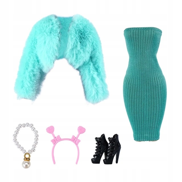 UBRANKO DLA LALKI FUTERKO I SUKIENKA + BUTY OPASKA I NASZYJNIK