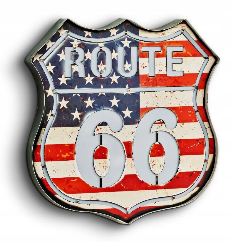 Retro Tablica "US Route 66" - Podświetlana LED z Pilotem, Styl lat 50-tych,
