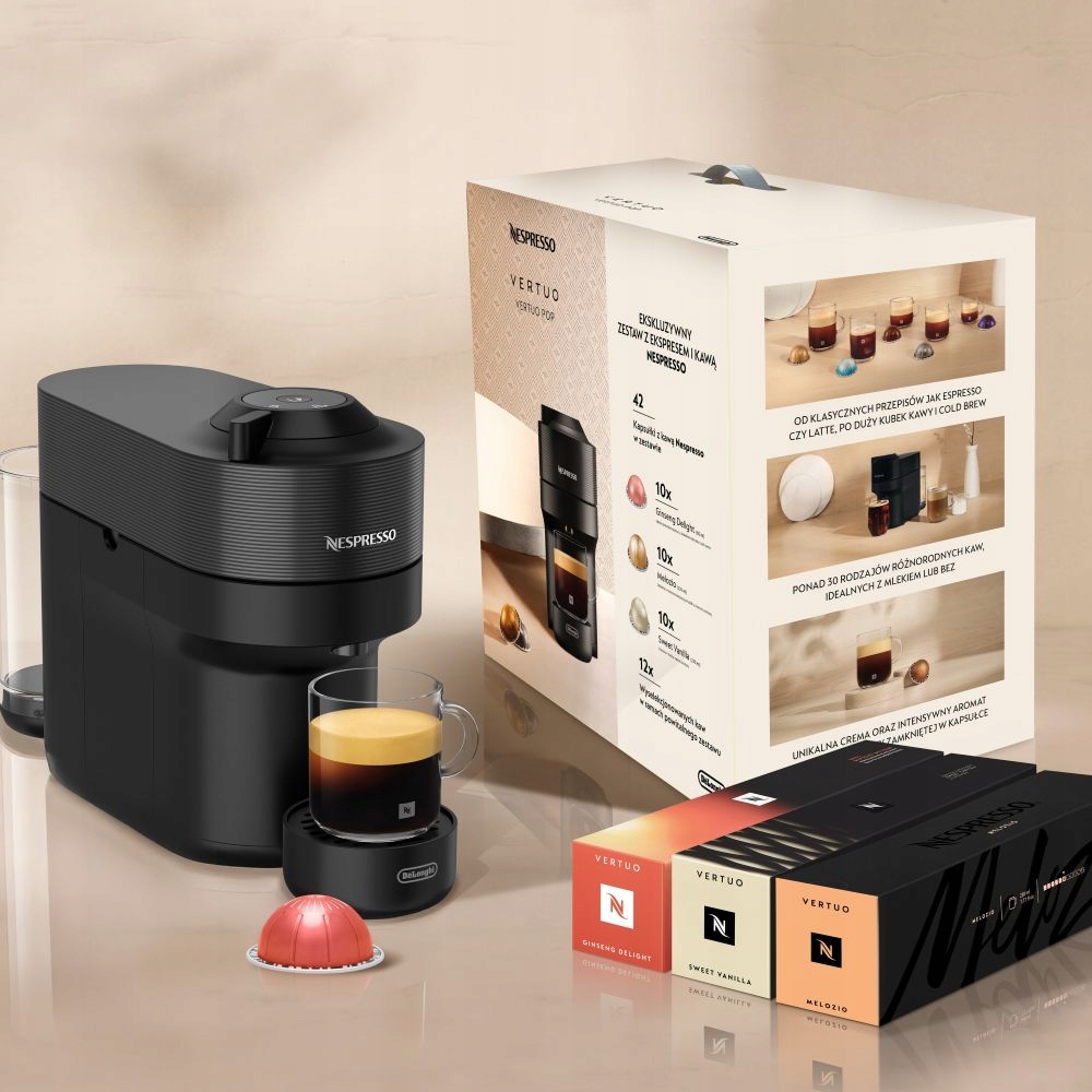 NESPRESSO EKSPRES DO KAWY NA KAPSUŁKI VERTUO POP KAPSUŁKOWY + 42 KAWY Marka De'Longhi