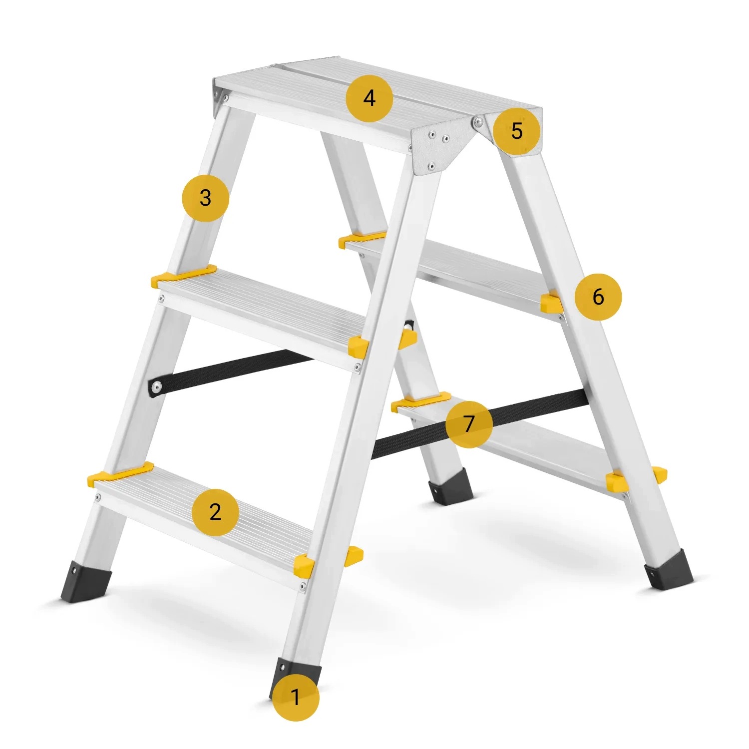 Drabina aluminiowa domowa dwustronna składana HIGHER 2x3 stopnie taboret podnóżek schodek — 14