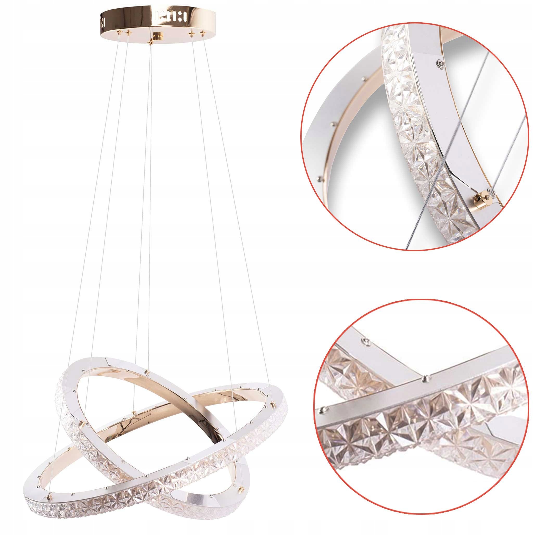 Kryštálová závesná Led lampa 50 Ružové Zlato Krúžková lampa do obývačky