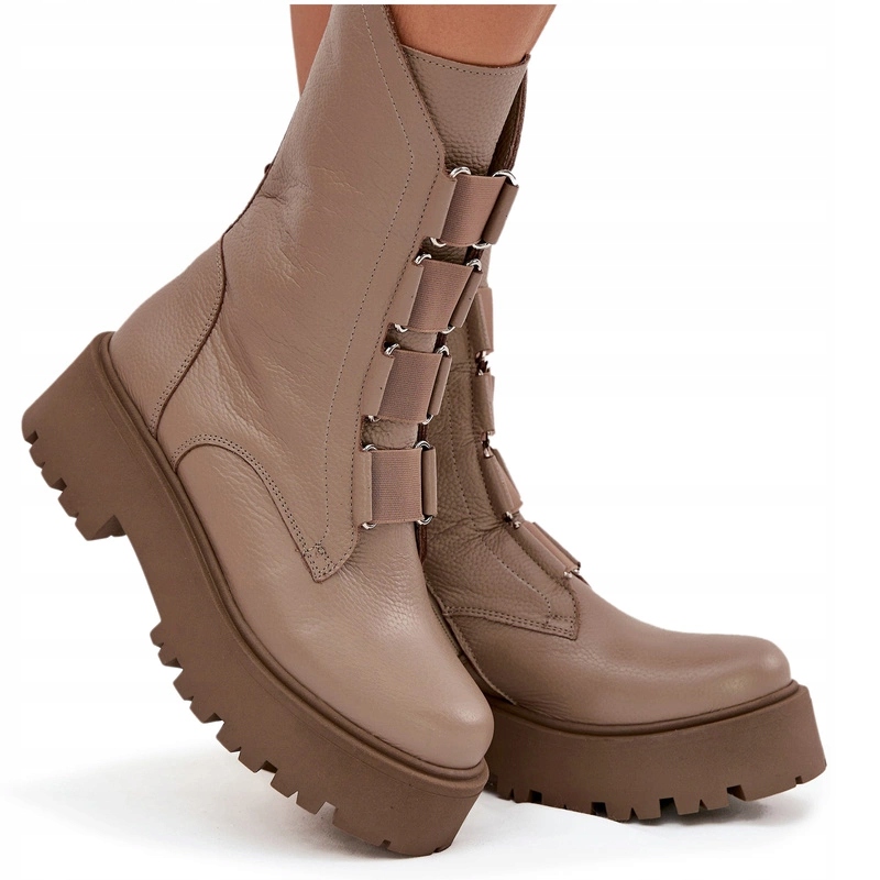 Dámské Kotníkové Boty Přírodní Kůže Platforma Zazoo 3795 Béžová 36