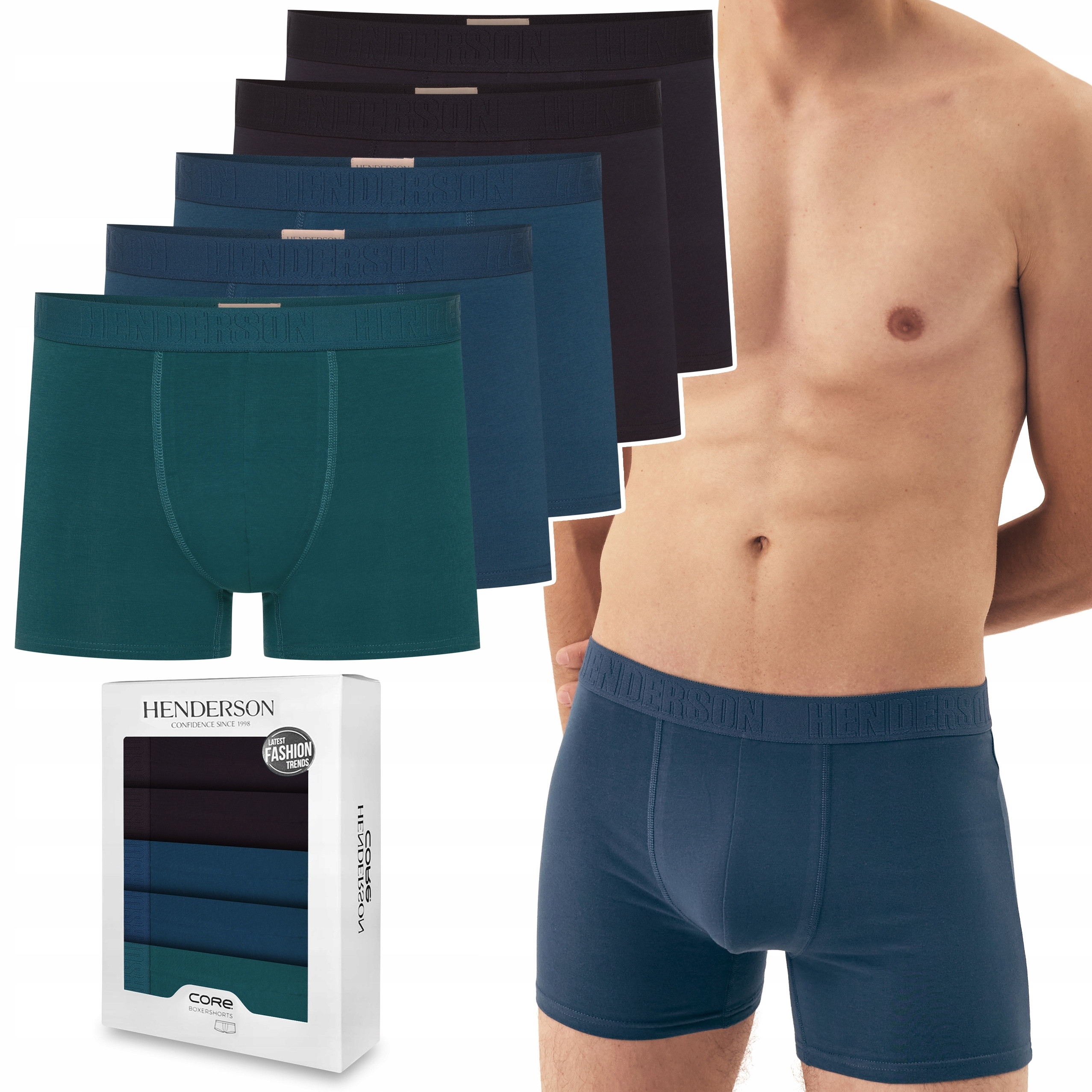 Henderson 42705 Solid pánské boxerky Dlouhé bavlněné 5-PAK XL
