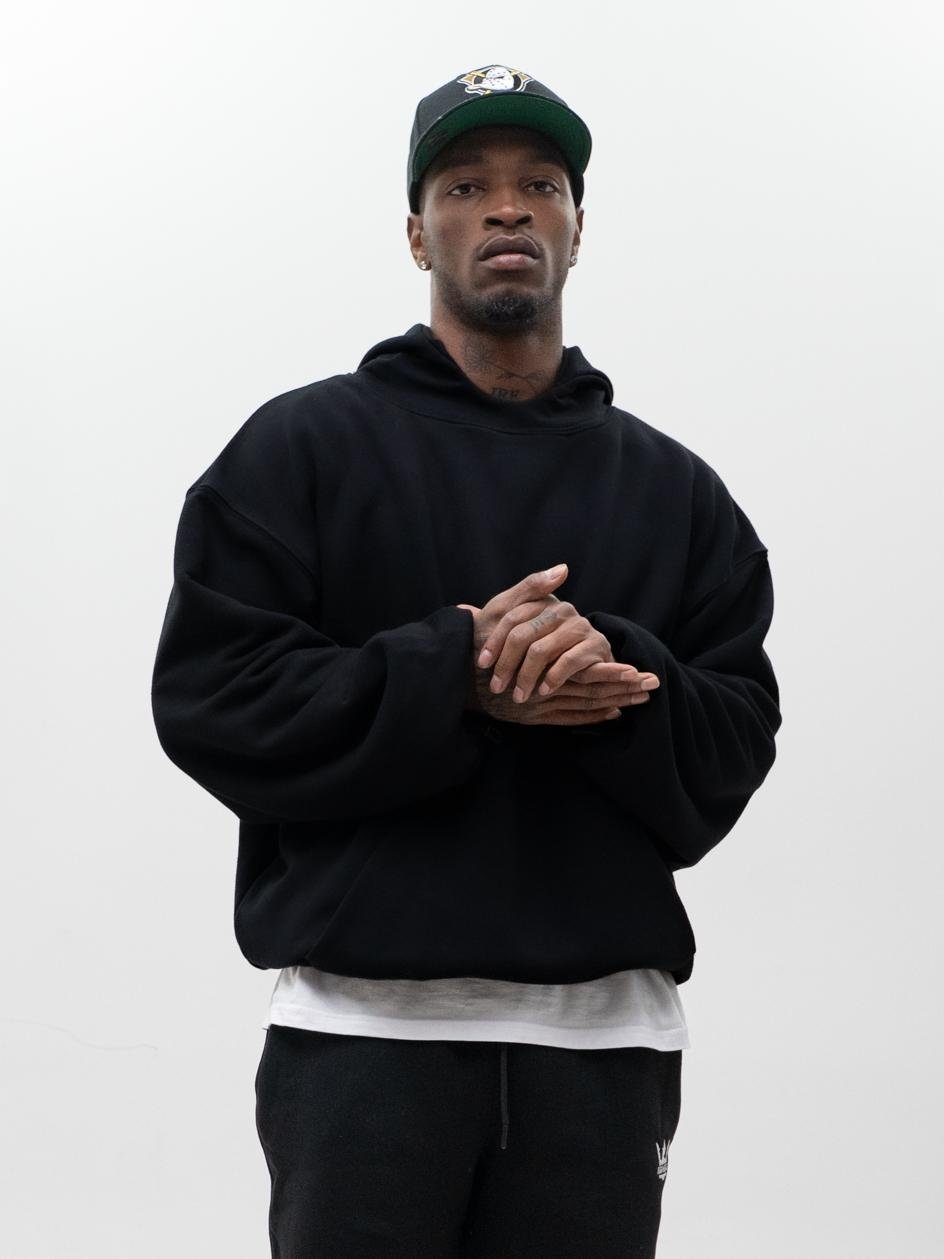 Mikina S Kapucí Boxy Oversize Pánská Černá Jigga Premium Silná Teplá L