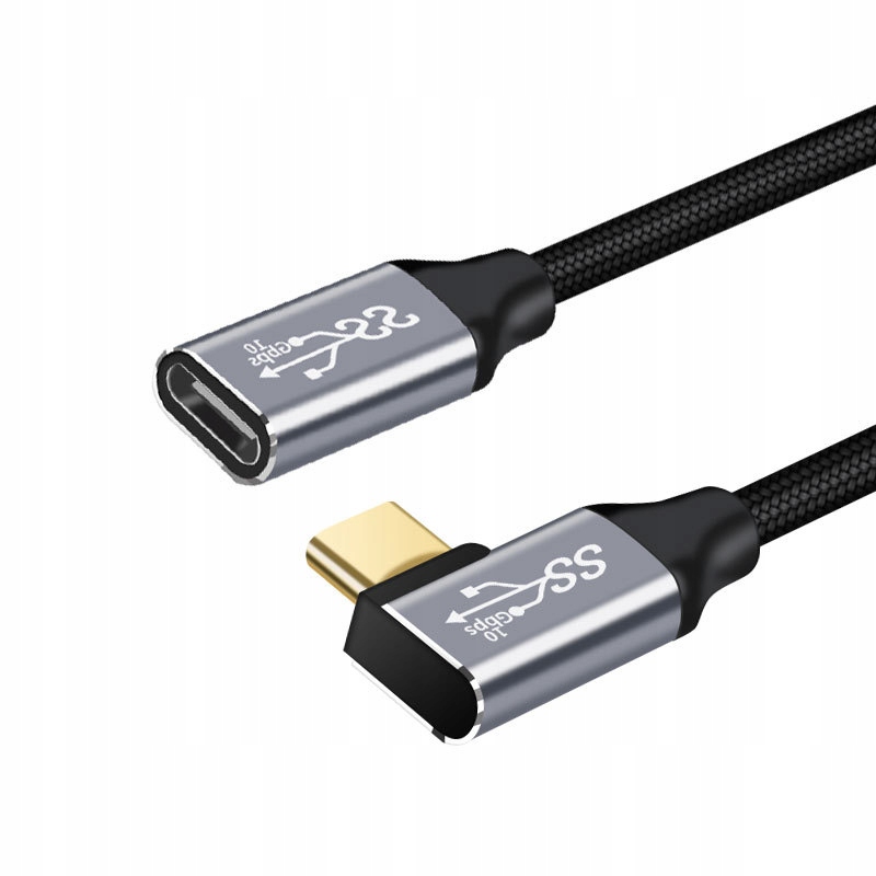 KABEL USB-C USB 3.2 TYP C - TYPE C ŻEŃSKI KĄTOWY 90 FASTCHARGE 10GBPS 4K 1M