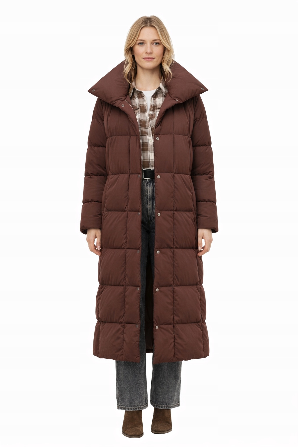 Hnědá Prošívaná Bunda S Velkým Límcem M 1I4A