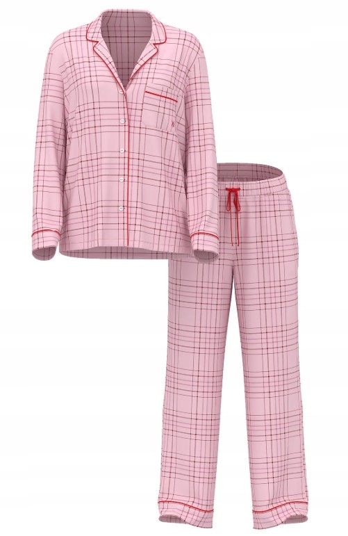 Dlouhé flanelové pyžamo Victoria's Secret růžové s kostkovaným vzorem Xs (s) Regular