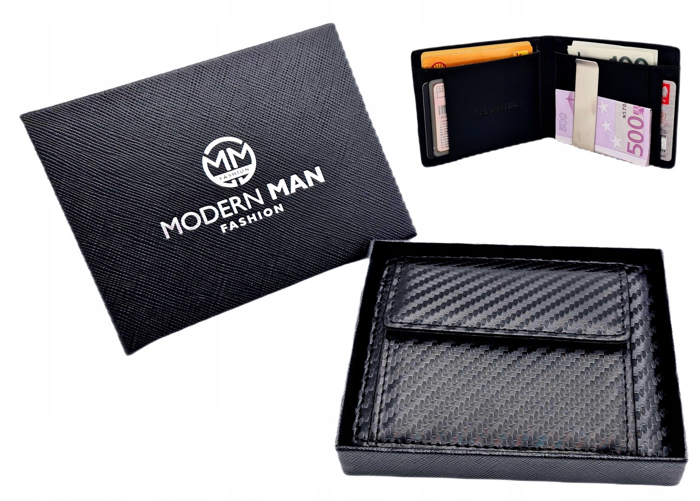 PORTFEL MĘSKI SKÓRA OCHRONA RFID MAŁY BIZNESOWY KARBON PRAKTYCZNY PREZENT Płeć mężczyzna