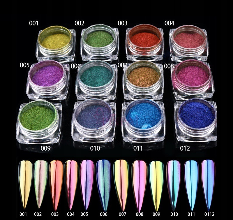 KAMELEON MIRROR AURORA PYŁEK DO PAZNOKCI 01 Kolor dominujący zielony