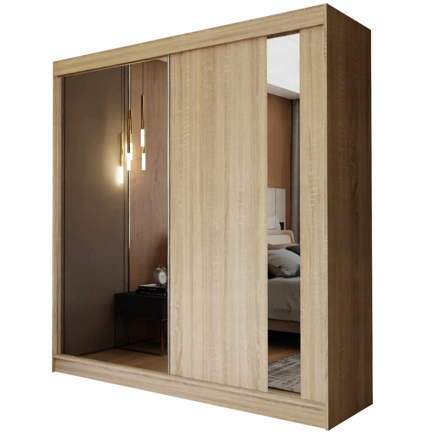 Skříň 200 cm se zrcadlem Skříň Dvoudveřová Dub