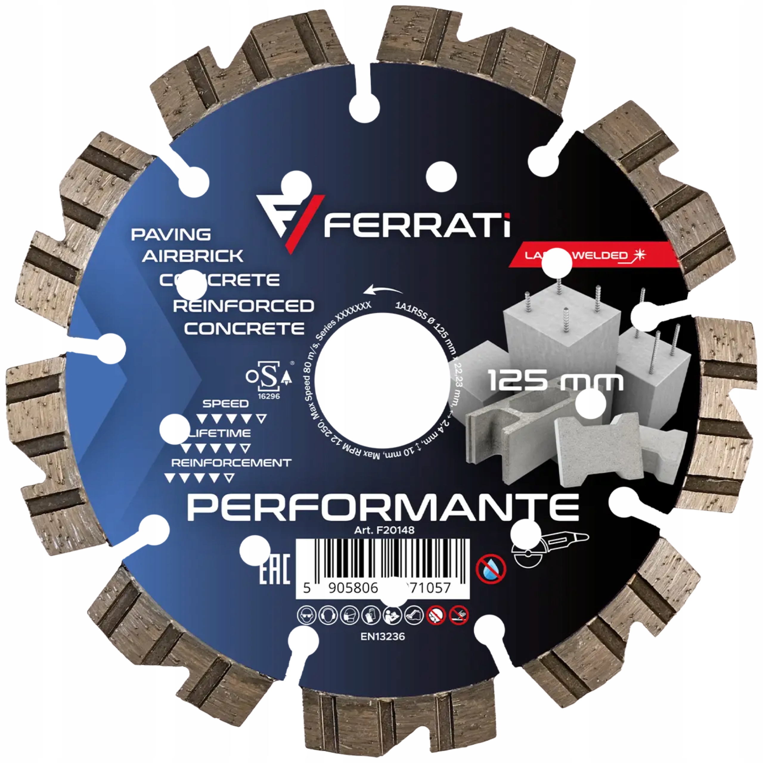 Ferrati Performante 125 x 22,23 mm Tarcza diamentowa do cięcia betonu