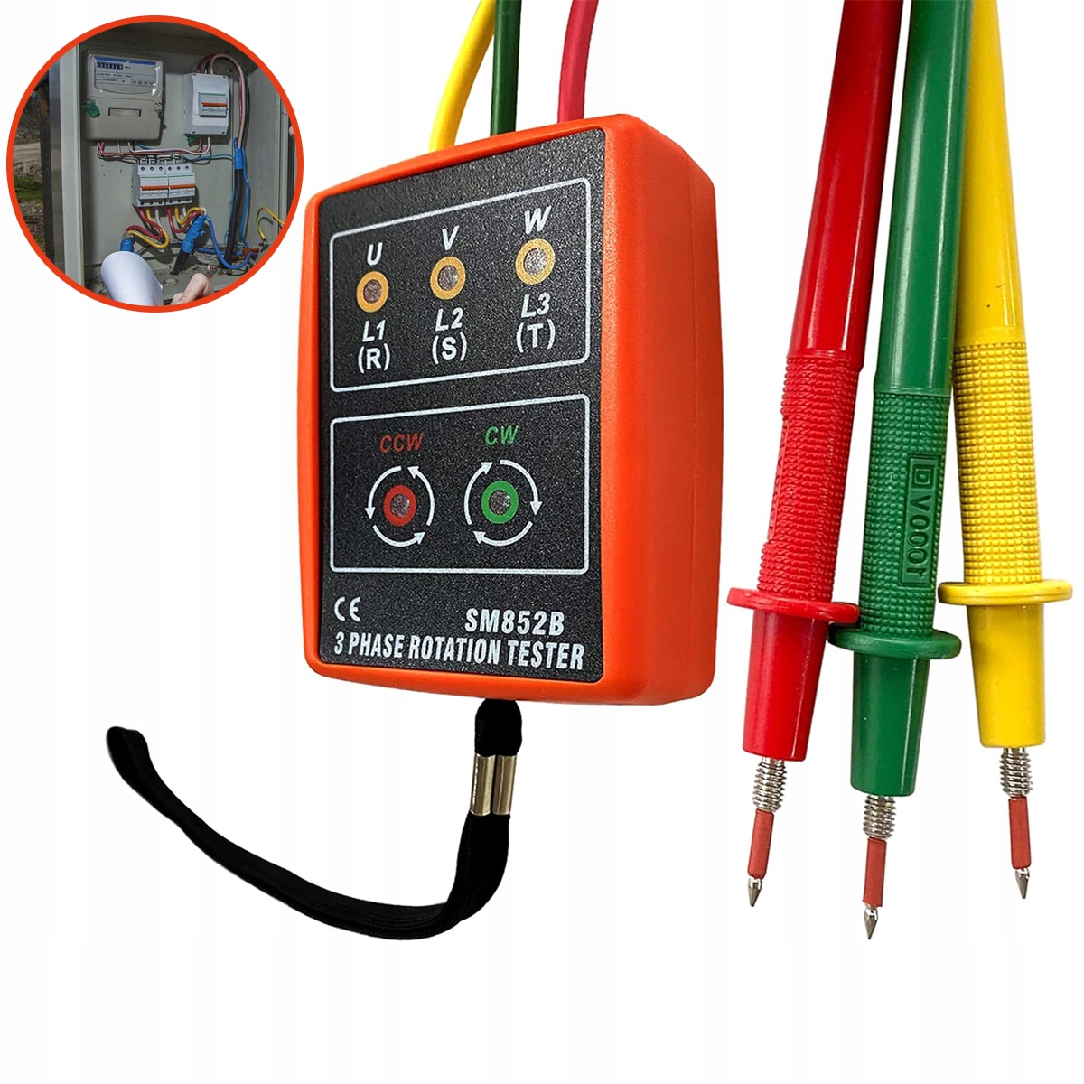 MIERNIK TESTER KOLEJNOŚCI FAZ ROTACJI FAZOMIERZ 3-FAZOWY AC SM852B 60V~600V
