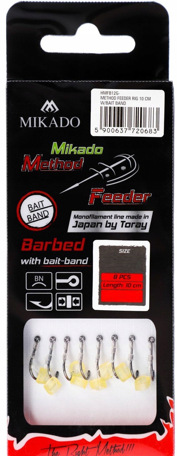 Haczyki 12 z gumką, przypony do metody 10cm Mikado HMFB12G-12