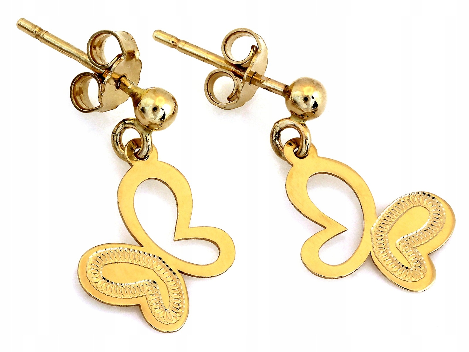 Zlaté náušnice motýli na tyčinku pr 585 plechy bez kamenů 1.19 g motýlci