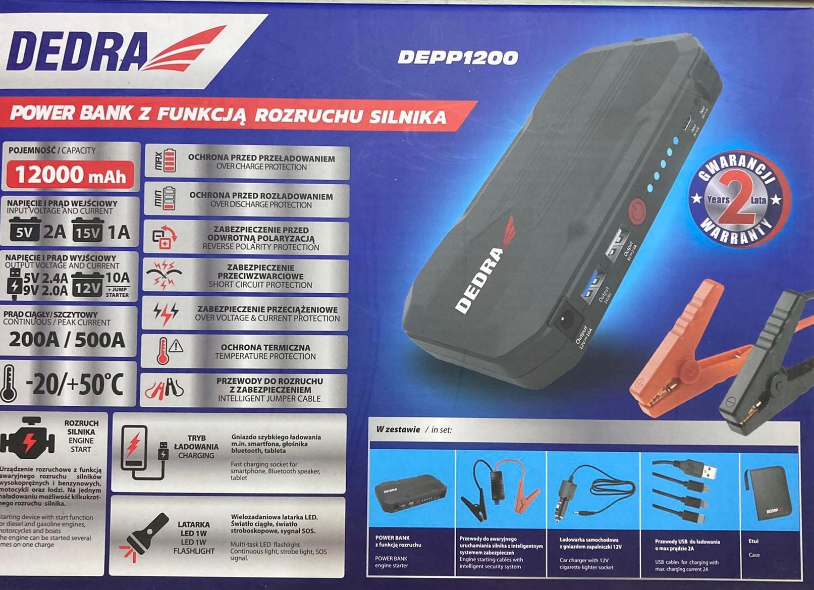 Powerbank Z Funkcja Rozruchu Silnika 12000mAh Marka Dedra