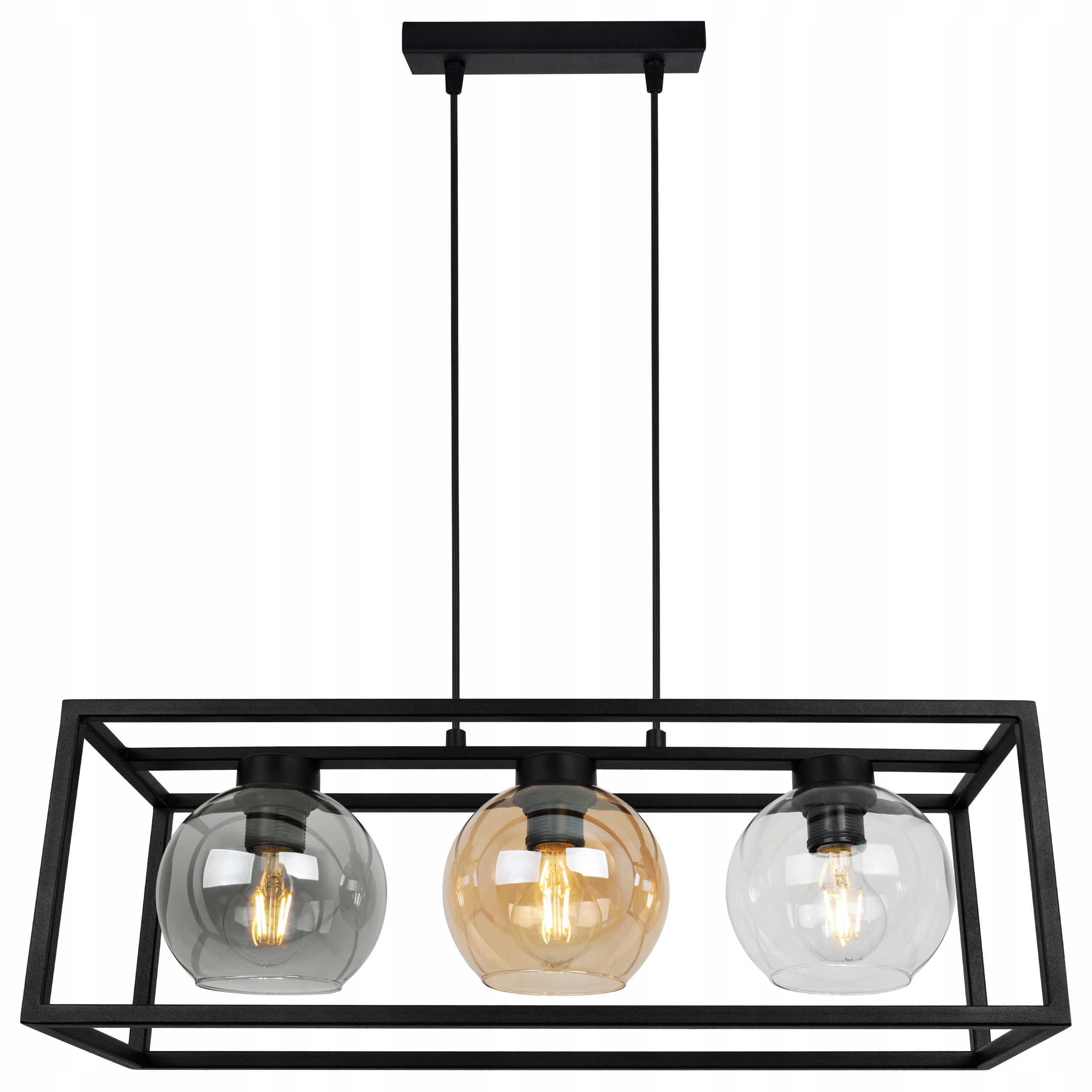 Závěsné Stropní Svítidlo Lustr Klec Černá Loft Trojitá Skleněná Koule