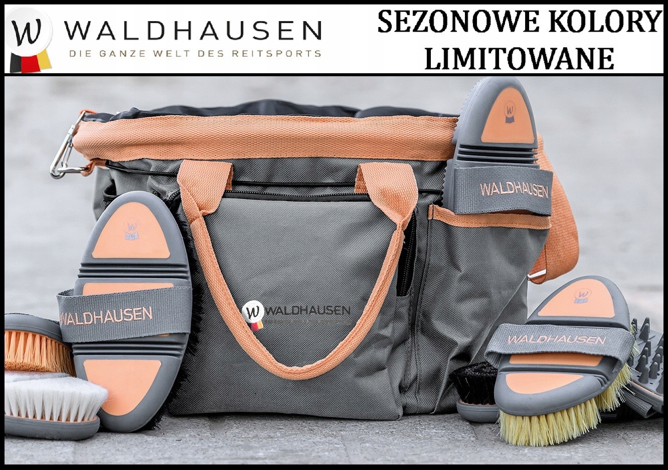 Torba na szczotki i akcesoria stajenne pojemna Waldhausen chrome grey/peach