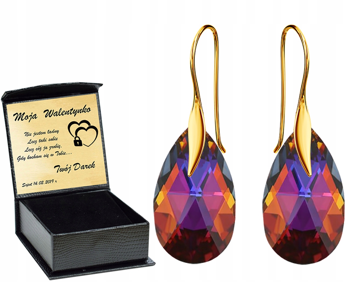

Złote Kolczyki Almond Style Hook Swarovski Grawer