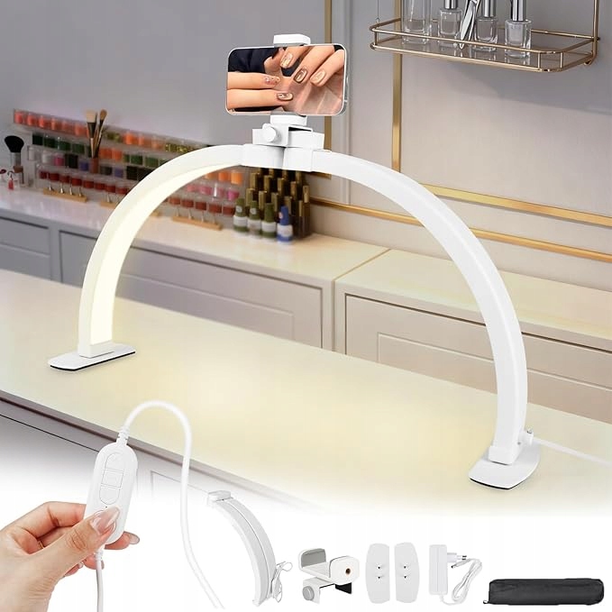 Lampa do manicure półksiężyc z uchwytem na telefon 3 tryby ściemniana