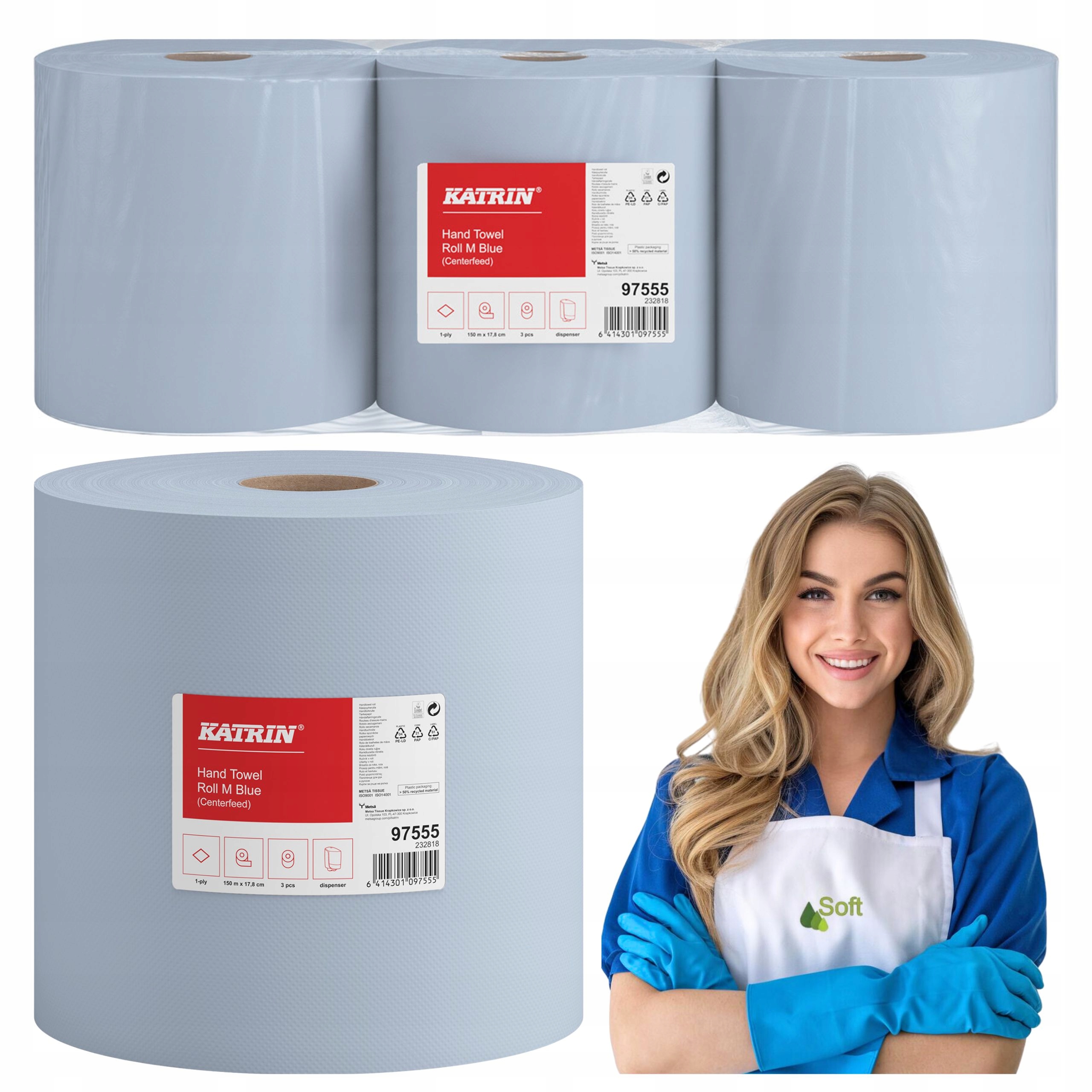 Ręcznik Papierowy Katrin 1 Warstwowy Trwały i Chłonny Niebieski Rolka 250m